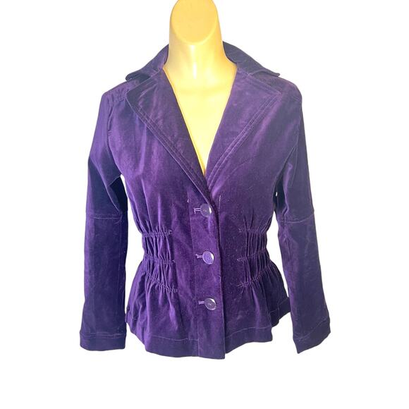 JOAN RIVERS Blazer Suit Jacket Purple Stretch Velvet 3 Button Light Coat XXS - Picture 1 of 6